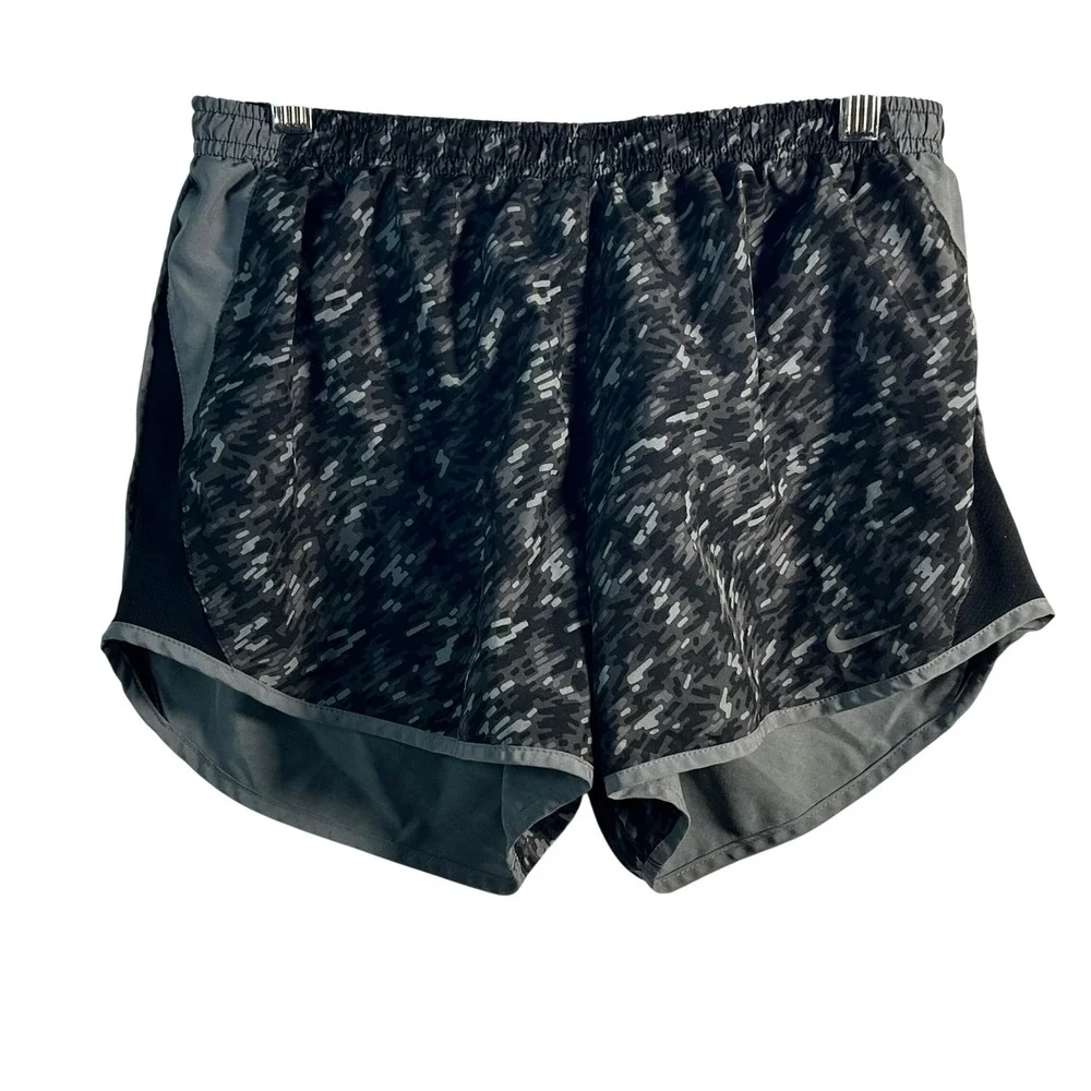 Nike Dri Fit Womens Running Shorts Black Grey Camo Athletic Gym‎ Workout Size S